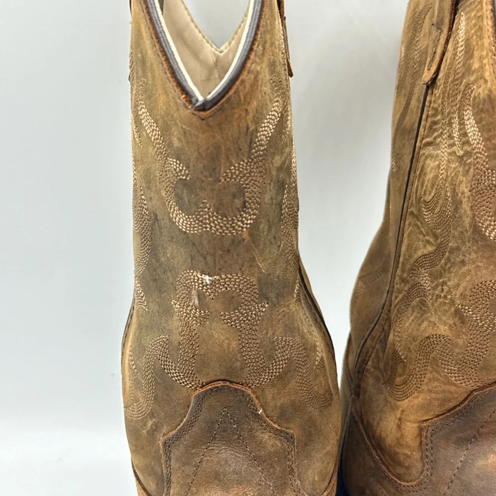 Cody James Western Leather Square Toe Boots Kids 3.0 D Brown Stitched Distressed